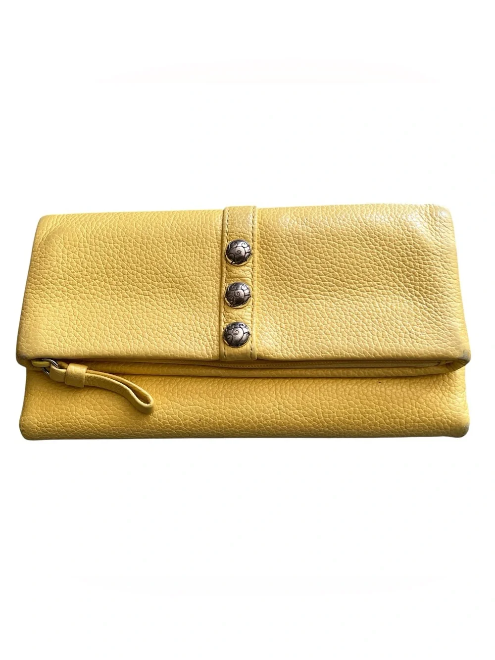Brighton Nolita yellow pebbled leather wallet silver hardware magnetic closure
